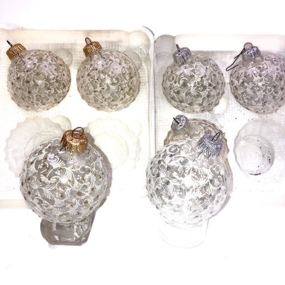 Decorated Clear West German Silver and Gold Glass Christmas Ornaments Set of 7 - Picture 8 of 8
